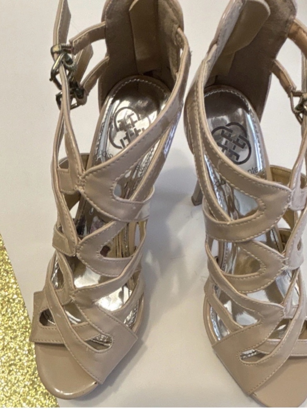 Daisy Fuentes Beige Strappy High Heel Sandals